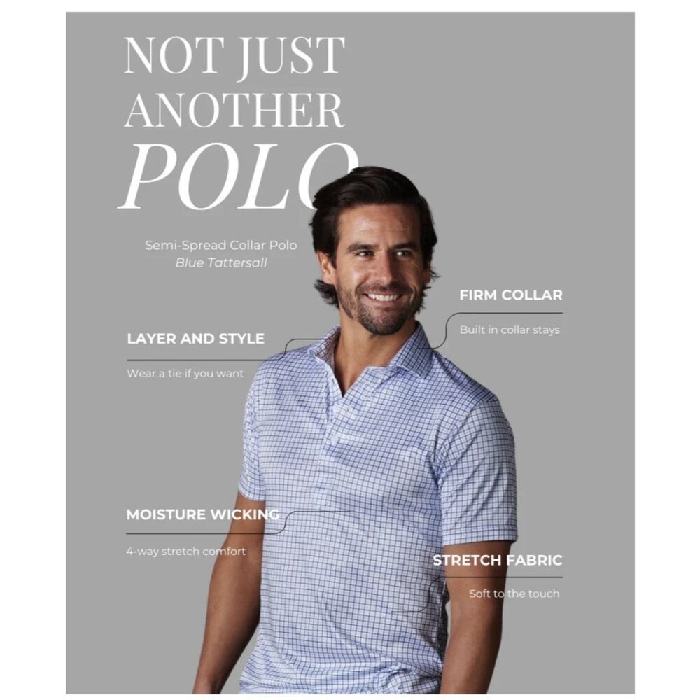 Collars & Co. The Original Dress Polo Sz M Relaxed Blue-Grid Performance NWT - Picture 7 of 11